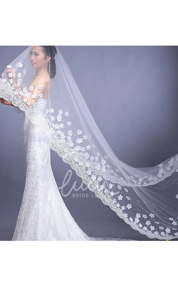 Lace Edge Flower Wedding Veil Beautiful & Long