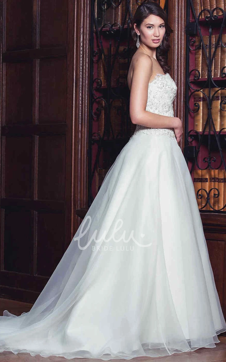 Beaded Strapless A-Line Wedding Dress with Appliques Gorgeous Bridal Gown