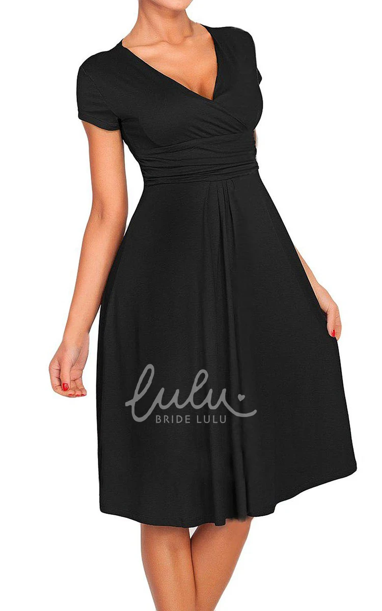 Ruched V-neck Jersey Prom Dress with Short Sleeves