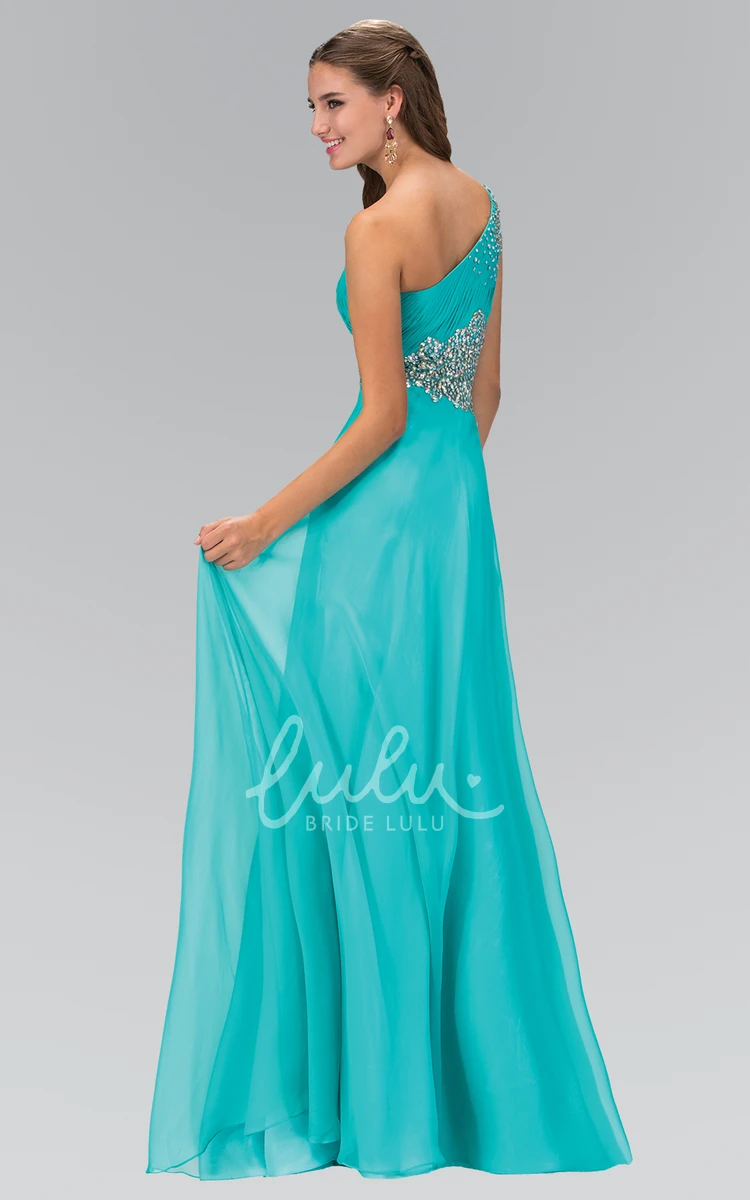 A-Line Chiffon Beaded Formal Dress with One-Shoulder and Ruching