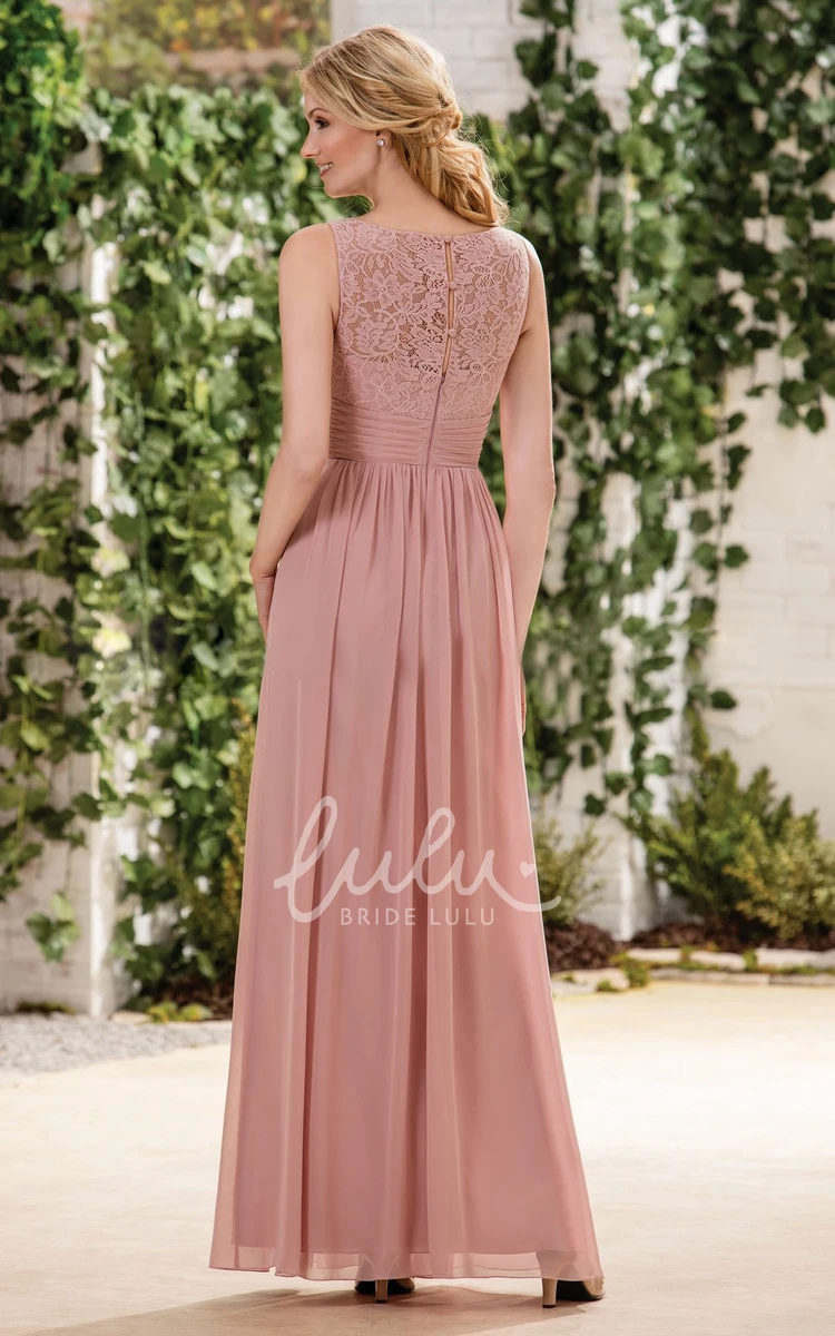 Lace A-Line Bridesmaid Dress with Front Slit Sleeveless V-Neck