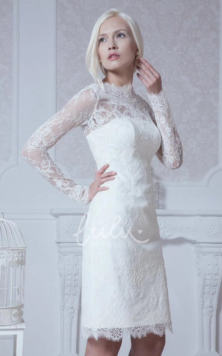 Lace Sheath Dress High-Neck Long Sleeve Elegant Bridal Gown