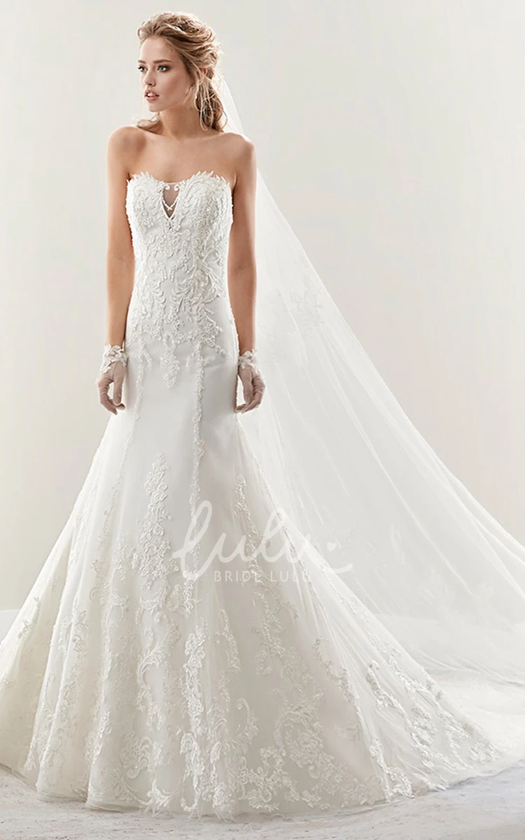 Mermaid Lace Wedding Dress with Strapless Illusive Details and Brush Train