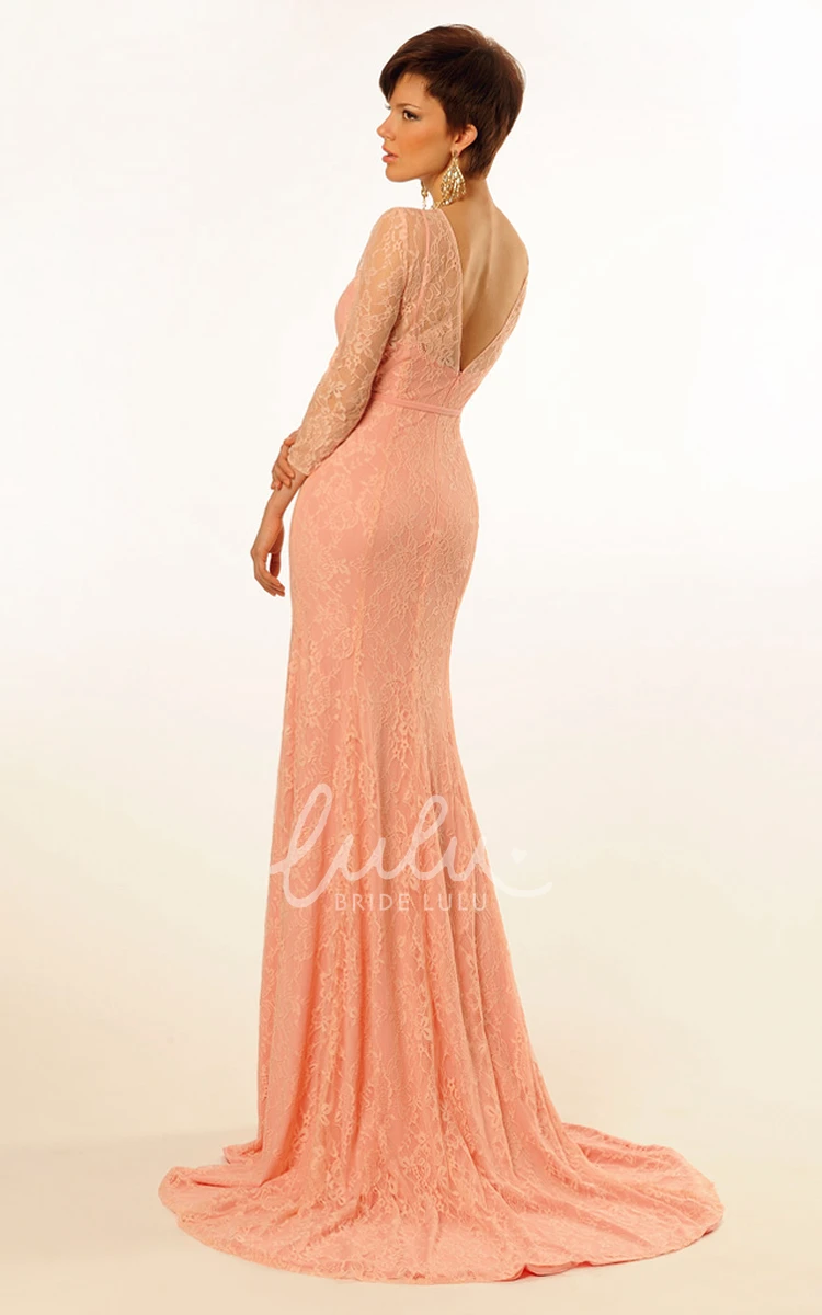 Floor-Length Lace Sheath Prom Dress with Long Sleeves