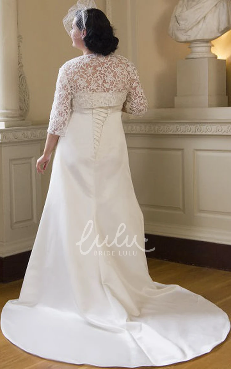 Lace Bodice Taffeta Wedding Dress with 3/4 Sleeve Jacket Elegant Bridal Gown
