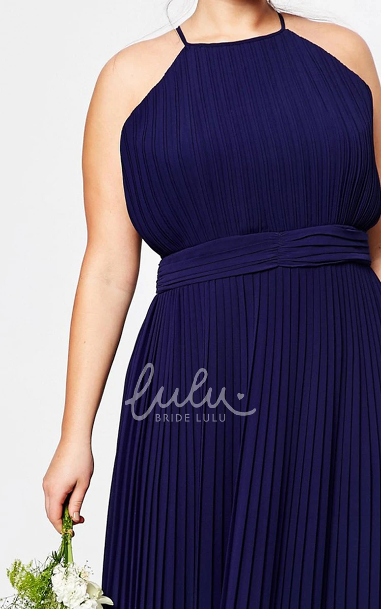 Pleated Chiffon High Neck Bridesmaid Dress Sleeveless Sheath