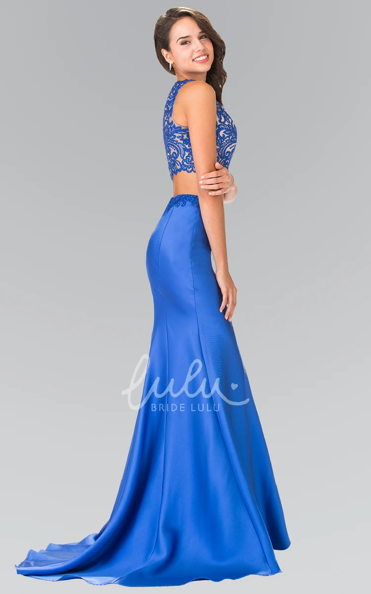 Satin Mermaid Sleeveless Formal Dress with Beading and Embroidery