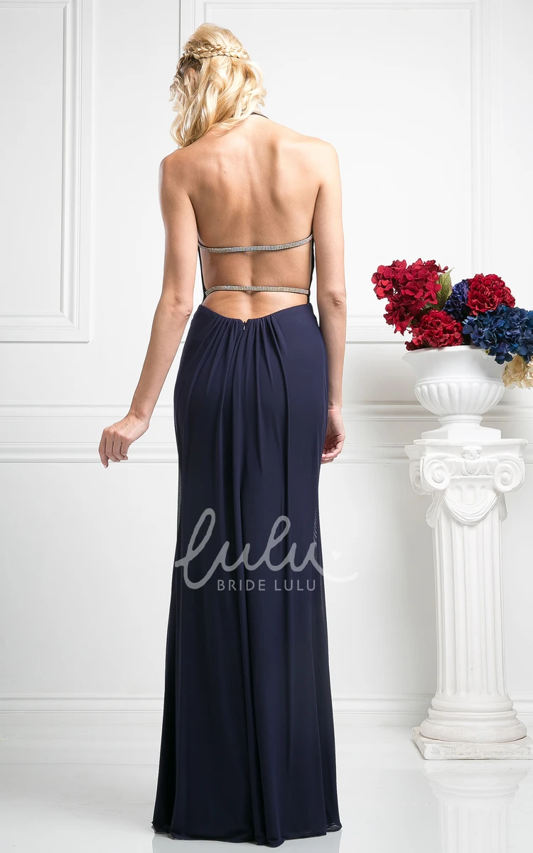 Halter Chiffon Maxi Bridesmaid Dress with Split Front and Draping