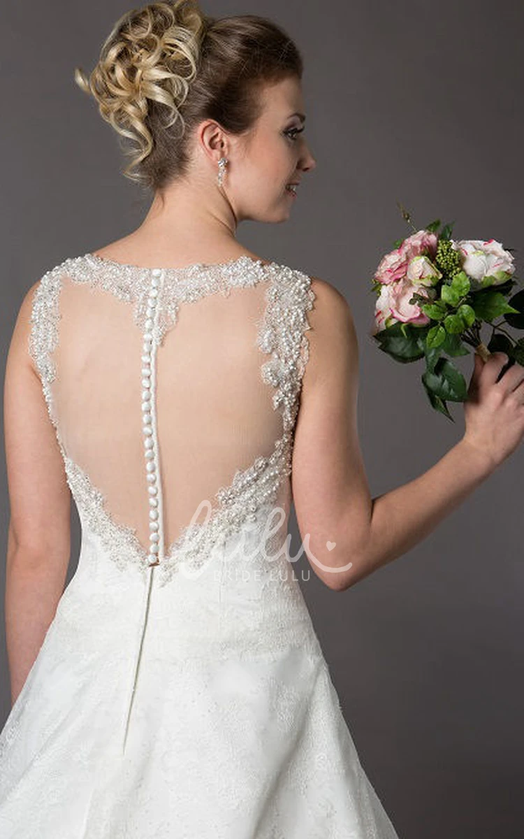 Lace A-Line Wedding Dress with Jewel Neckline and Pearl Detail