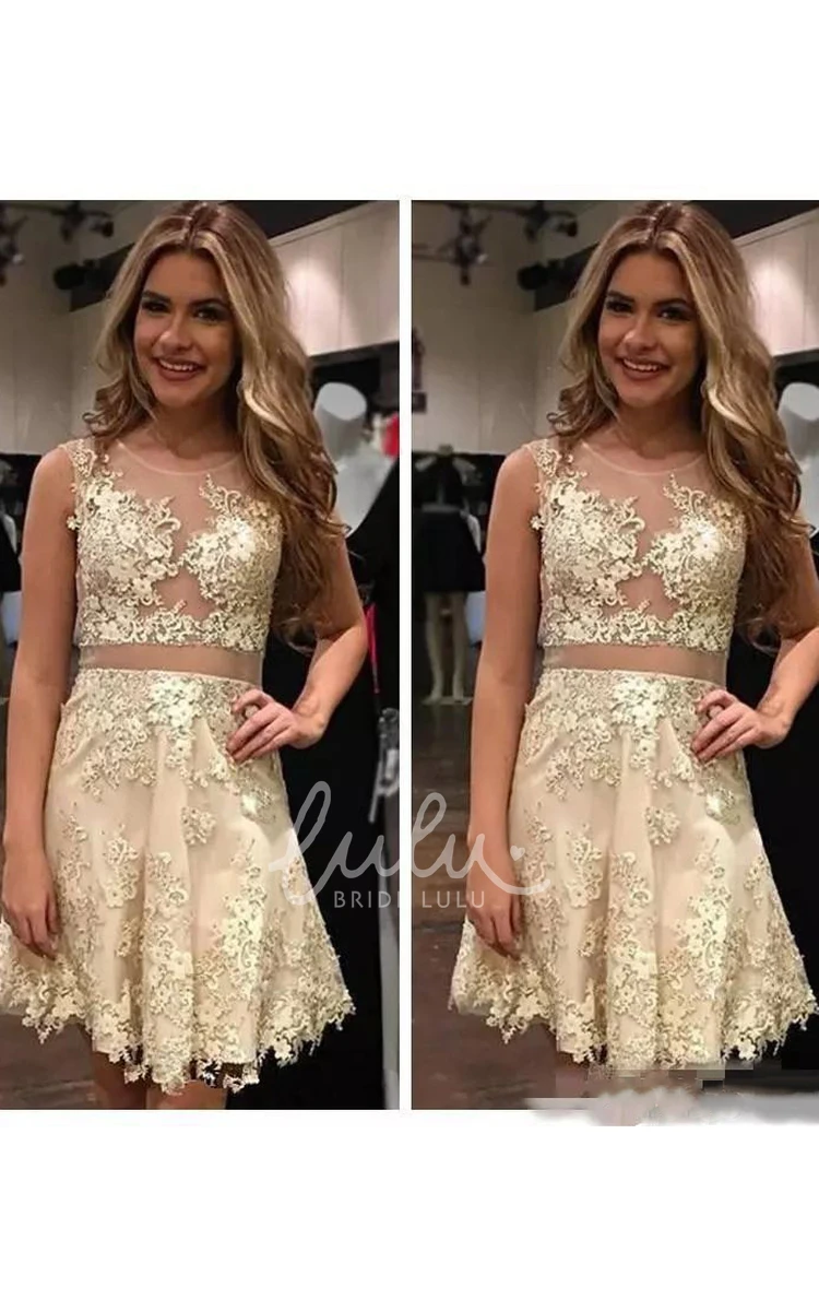 Lace Bateau A-line Mini Dress with Sleeveless Design Homecoming Dress