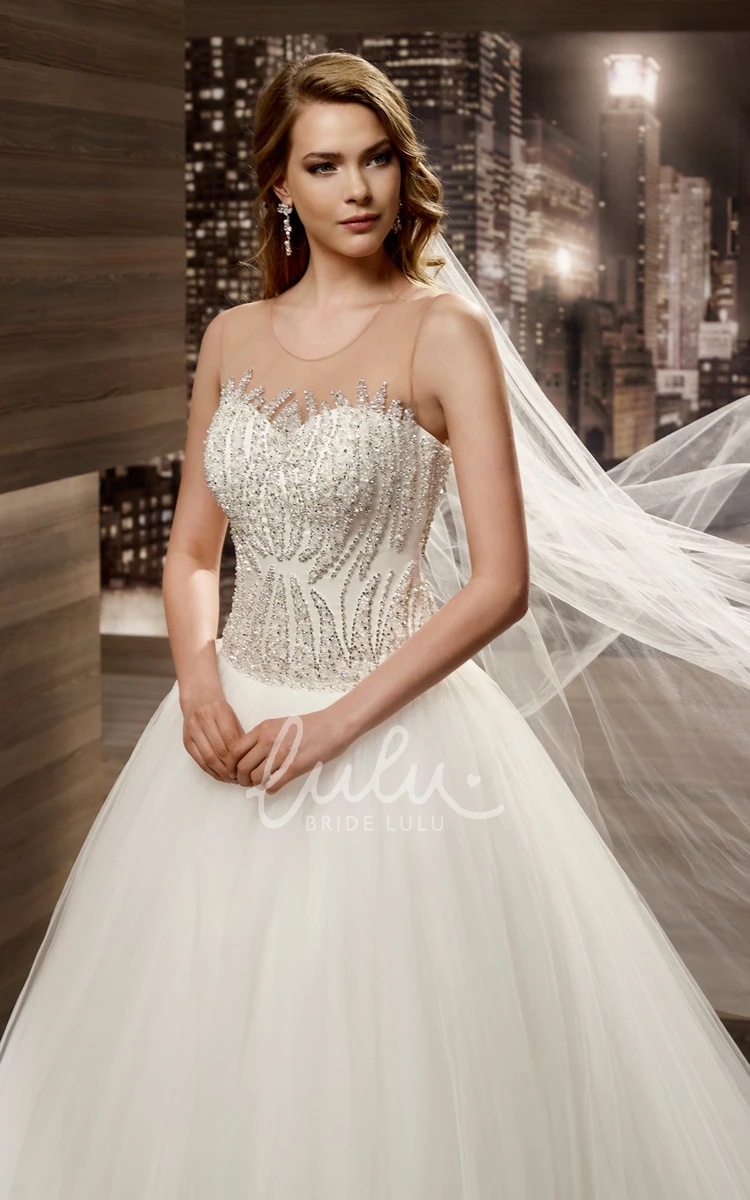 Illusion Cap Sleeve A-line Bridal Gown with Beaded Details Modern Wedding Dress