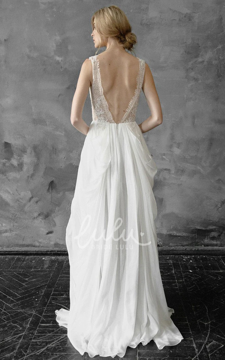 Sleeveless Chiffon Pick Up Wedding Dress with Appliques