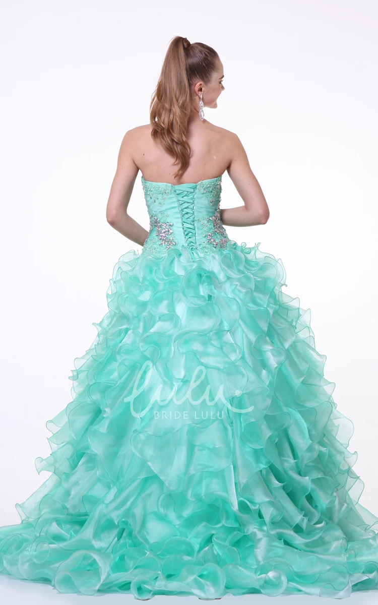 Organza Ball Gown with Sweetheart Neckline Beading and Ruffles