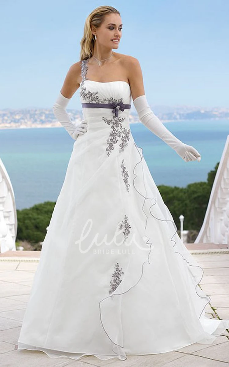 Satin One-Shoulder Wedding Dress with Appliques and Side Draping