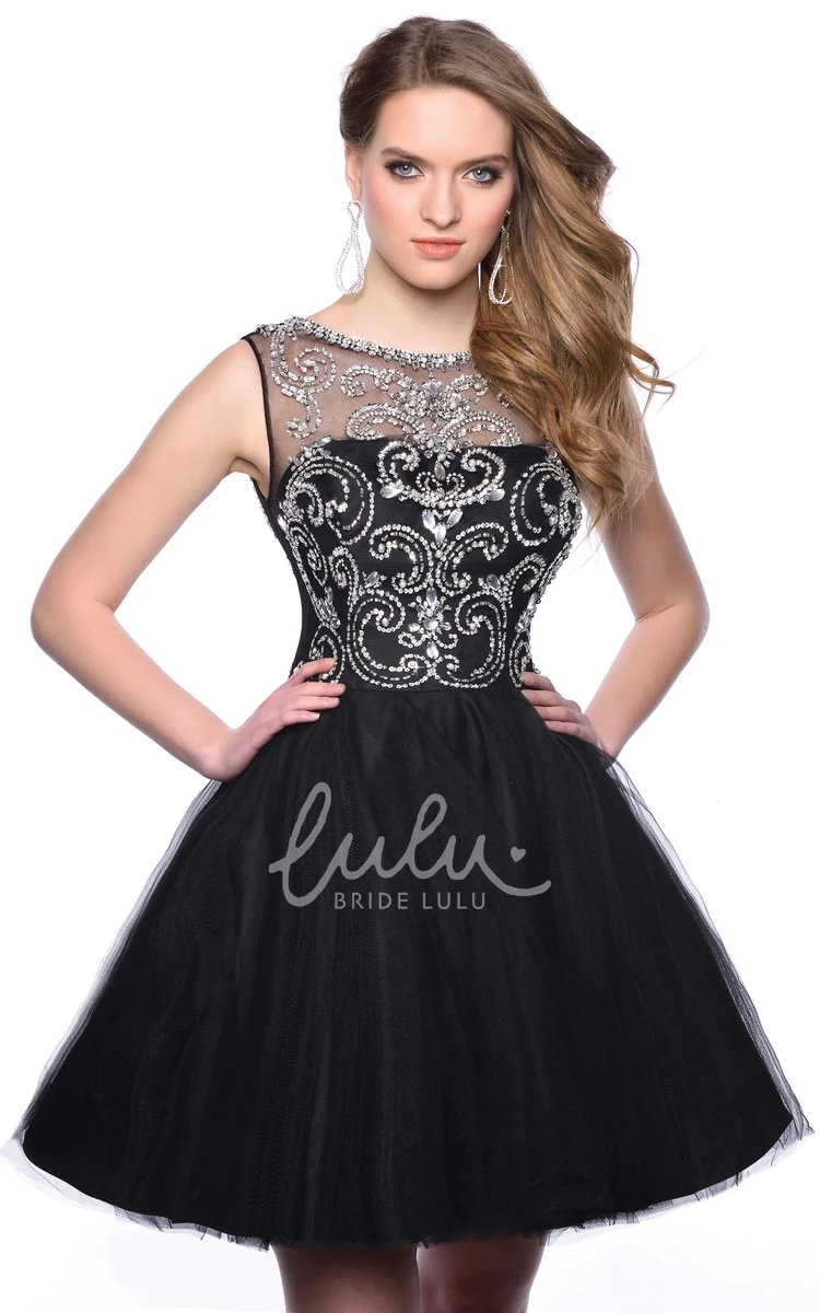 Crystal Detailed A-Line Tulle Mini Dress Flowy Homecoming Dress 2025