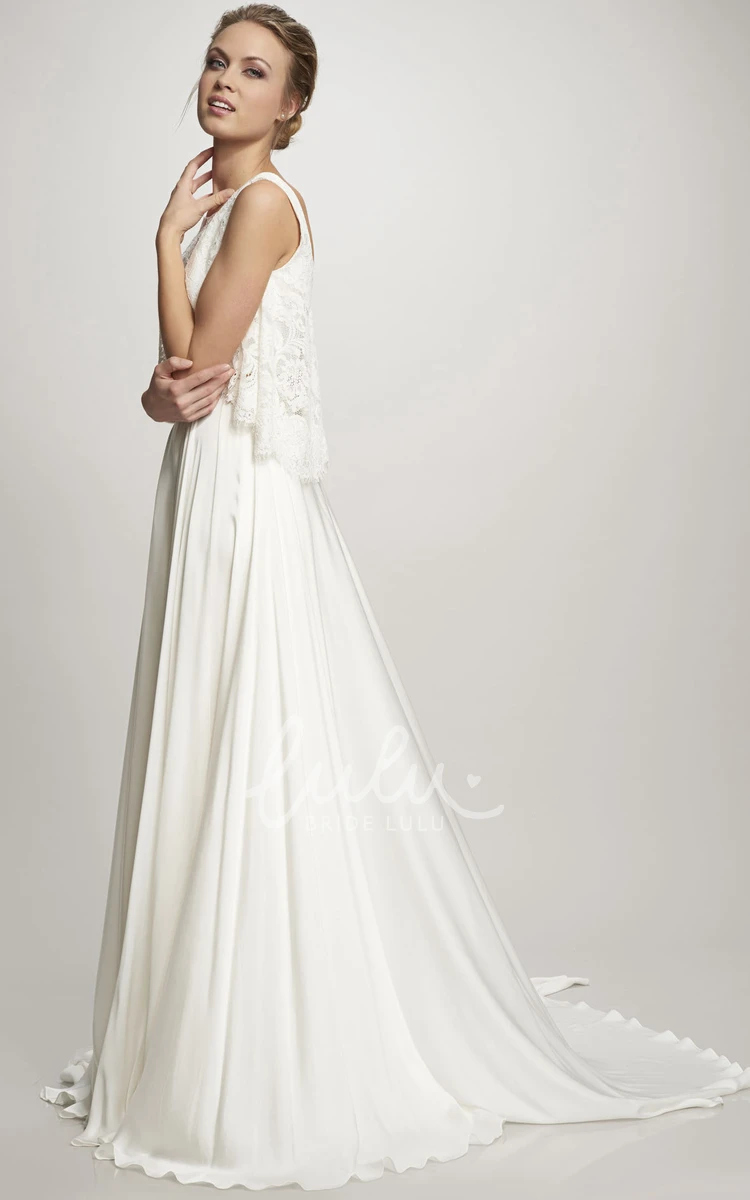 Sleeveless High Neck Chiffon Wedding Dress with Pleated Bodice Simple Bridal Gown