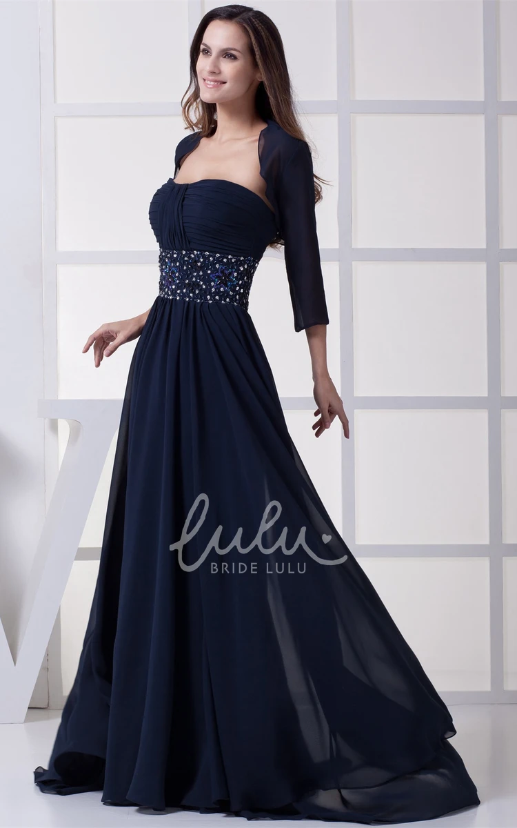 Chiffon Maxi Formal Dress with Beaded Waist and Bolero