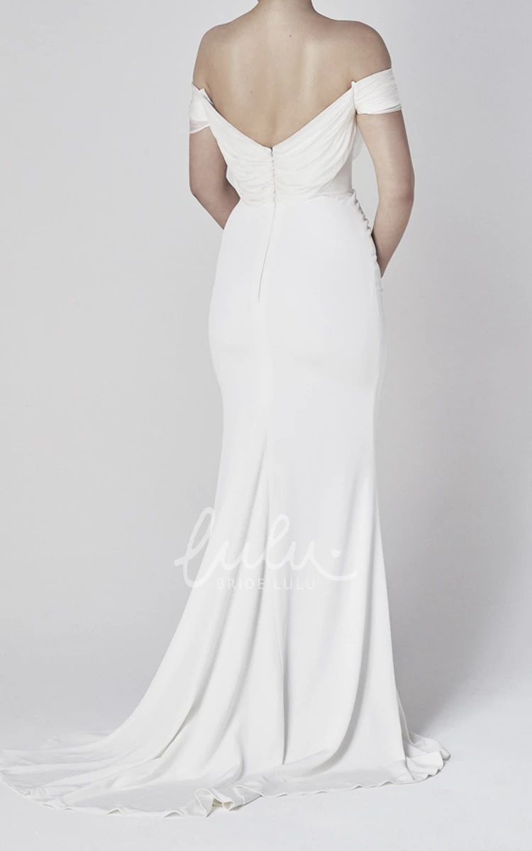 Sheath Satin Bridal Gown with Off-the-shoulder Tiers and V-back Elegant Wedding Dress