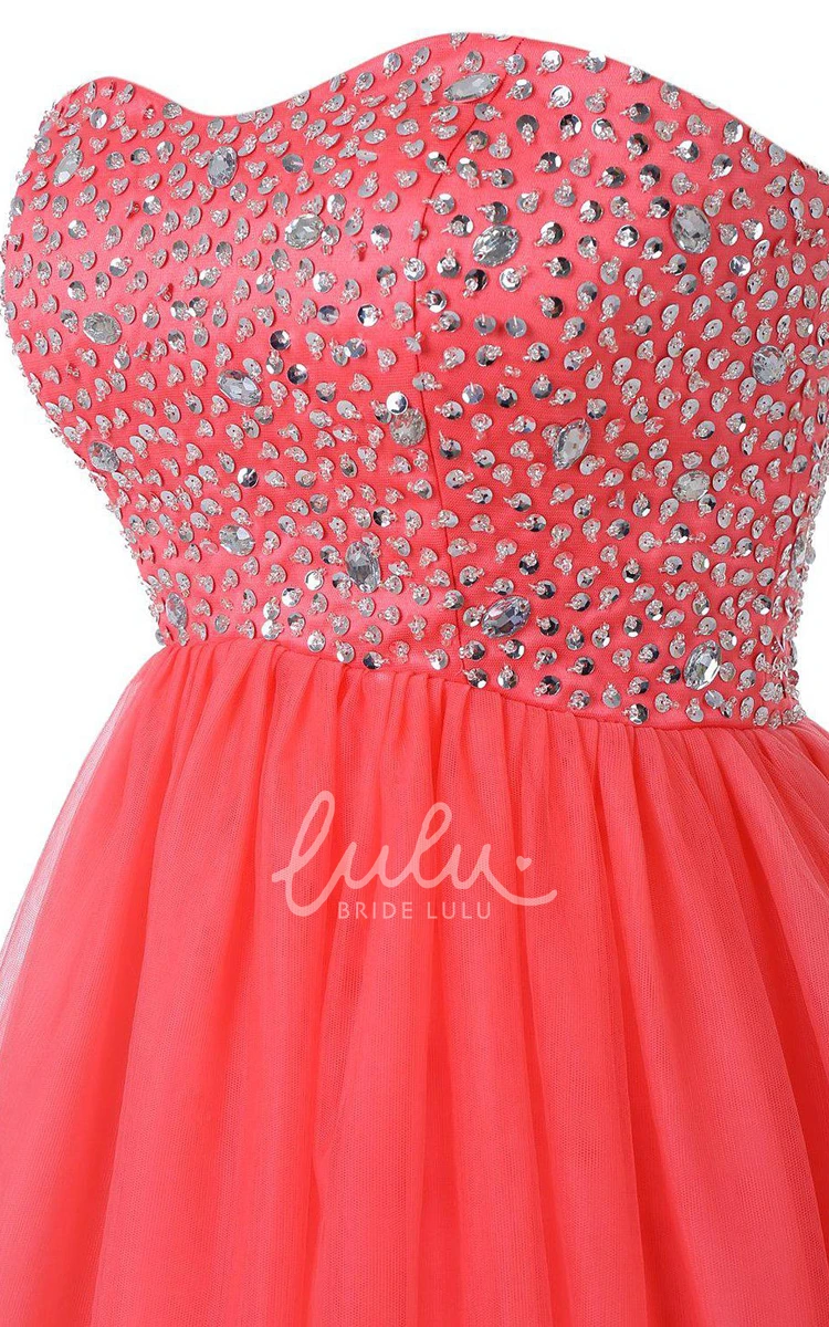 Sequined Bodice Strapless A-line Short Dress Glamorous and Modern