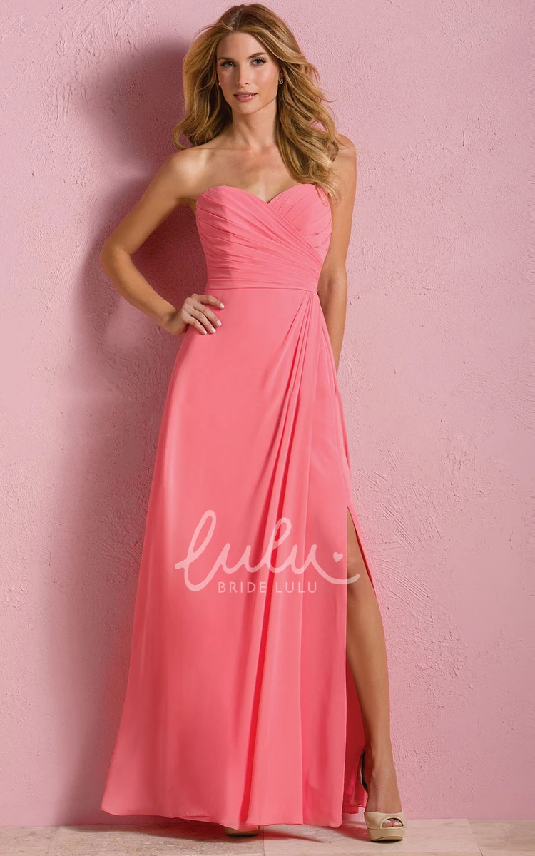 A-Line Bridesmaid Dress with Sweetheart Neckline Side Slit and Keyhole Back