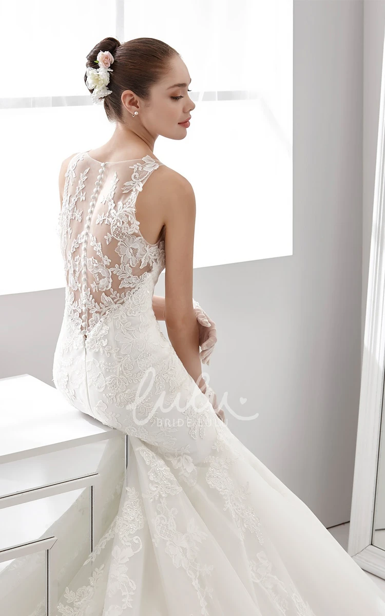 Lace Mermaid Wedding Dress with Illusive Straps and Brush Train