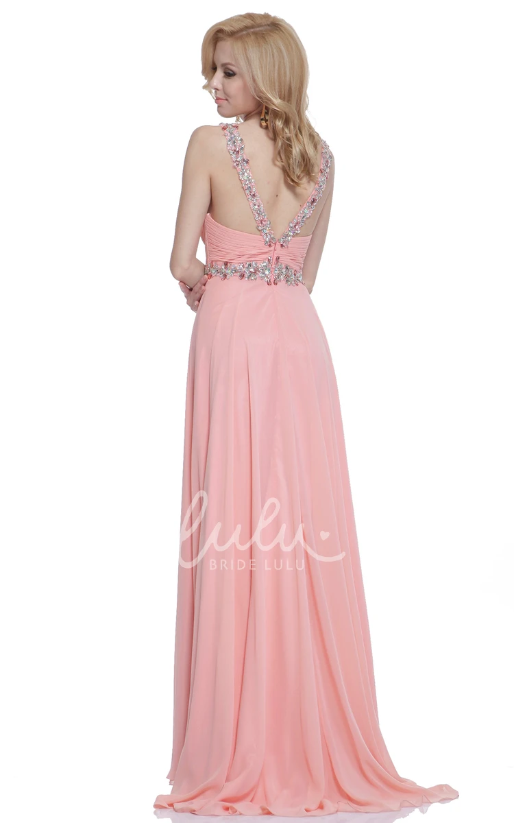 Chiffon A-Line Dress with Ruching Beading and Straps for Prom