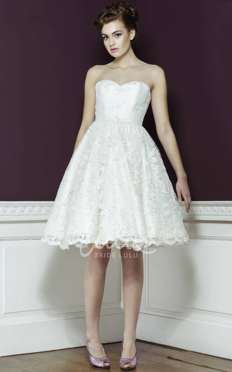 Sweetheart Lace Tea-Length Wedding Dress with Sleeveless Design