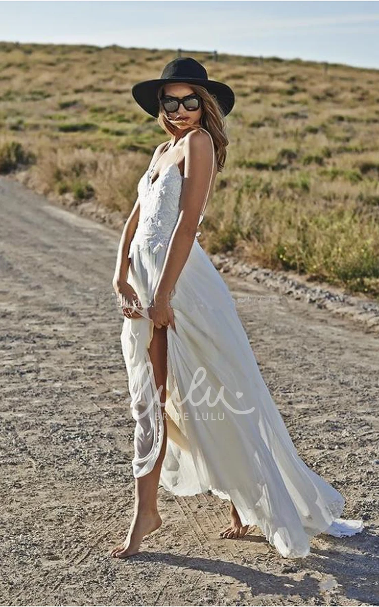 Beach Wedding Dress Spaghetti Straps Chiffon Appliques Bridal Gown Simple