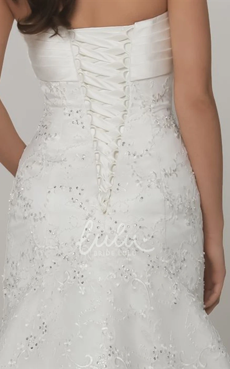 Strapless Lace A-Line Wedding Dress with Lace-Up Back Classic Wedding Dress