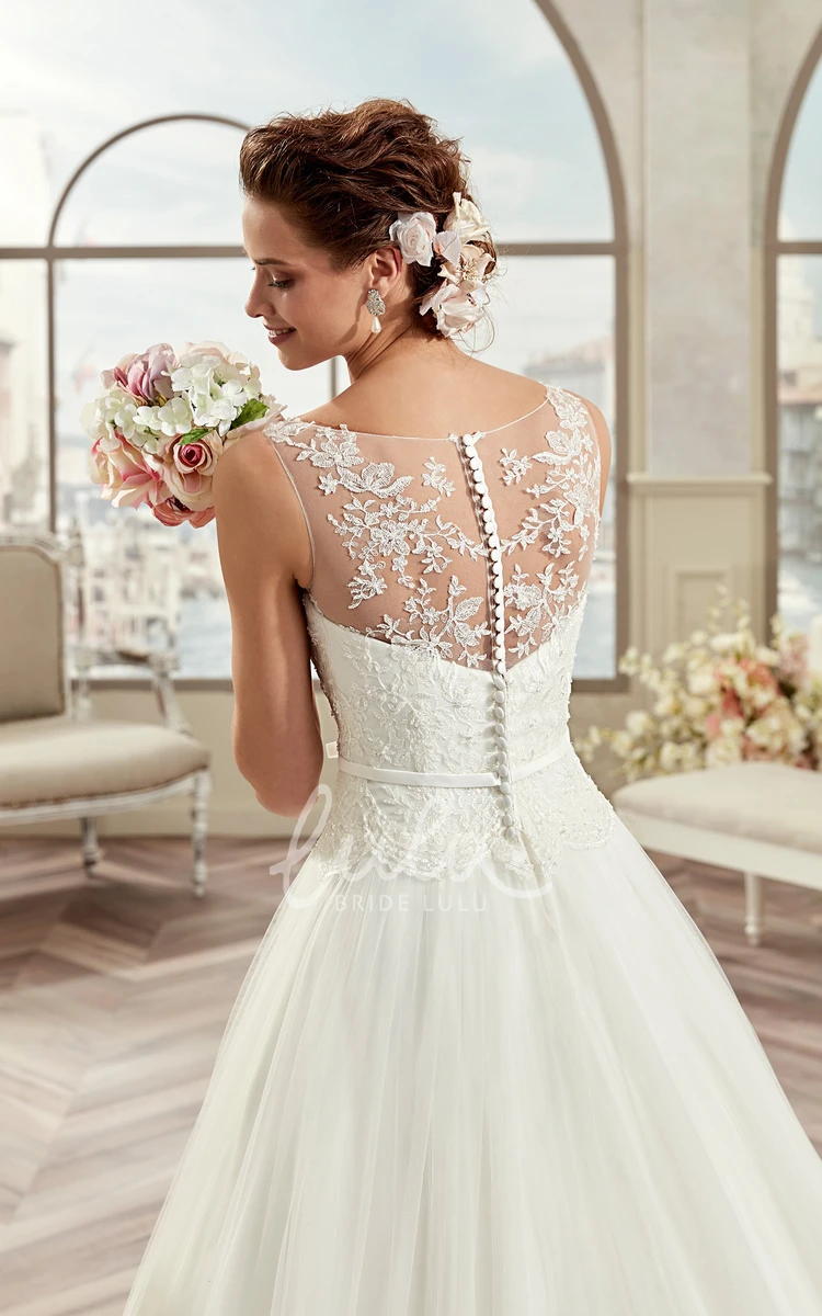 A-Line Bridal Gown with Puffy Skirt and Illusive Design Cap Sleeves