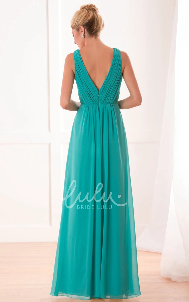 Lace V-Back Sleeveless A-Line Bridesmaid Dress with Elegant Style