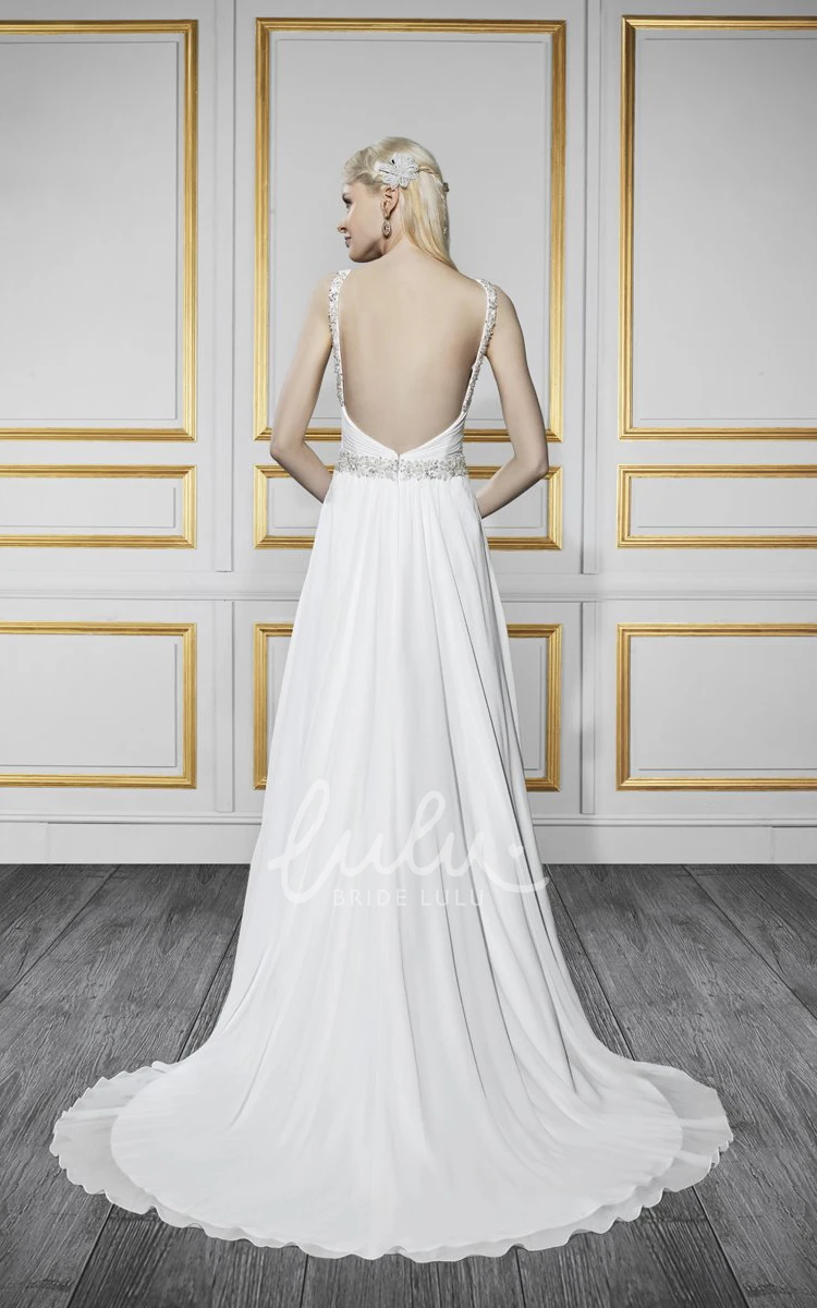 Sleeveless Chiffon Wedding Dress with Ruched Waist Sheath Bridal Gown