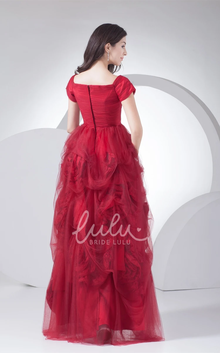 Short-Sleeve A-Line Tulle Prom Gown with Ruffles Prom Dress