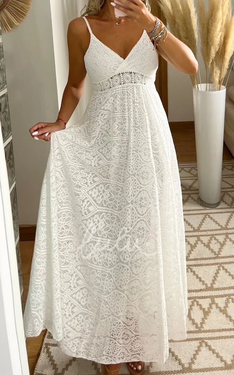 Casual Beach Bohemian Lace A-Line Wedding Dress Elegant Floral Maxi V-Neck Knee Length Bridal Gown