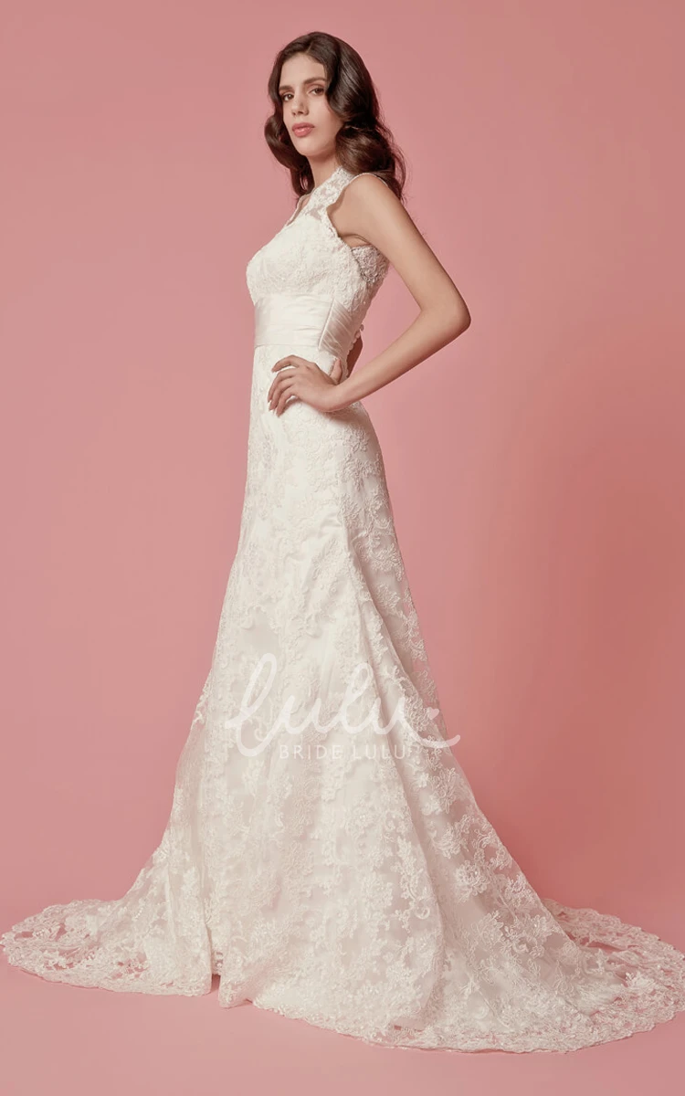 Sleeveless Lace Wedding Dress with A-Line Silhouette and Scalloped Neckline Elegant and Modern