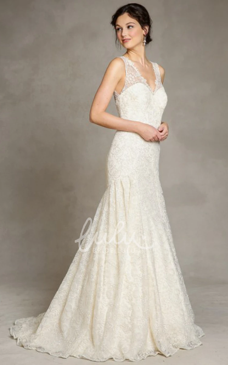 V-Neck Lace Floor-Length Wedding Dress Romantic Bridal Gown