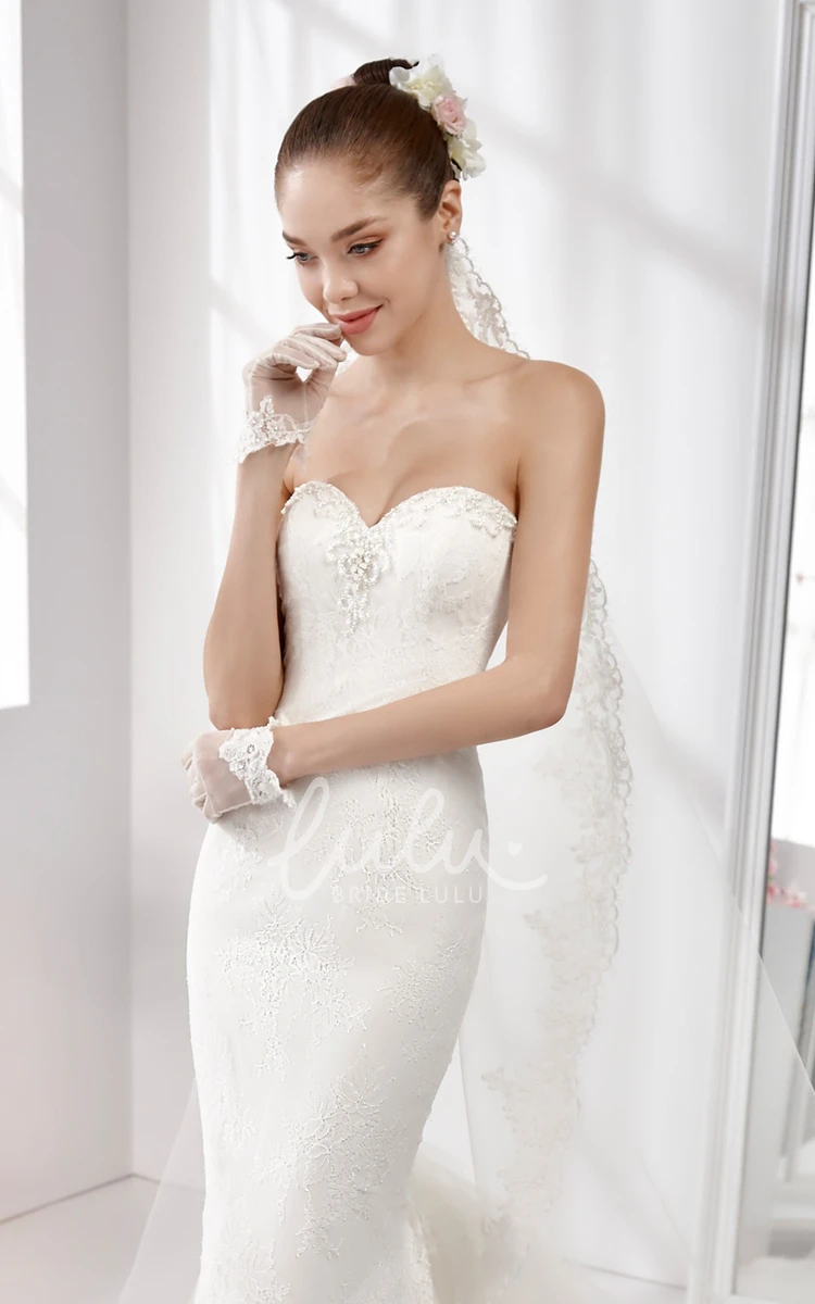 Sheath Lace Wedding Dress with Floral Bust and Tiers Train