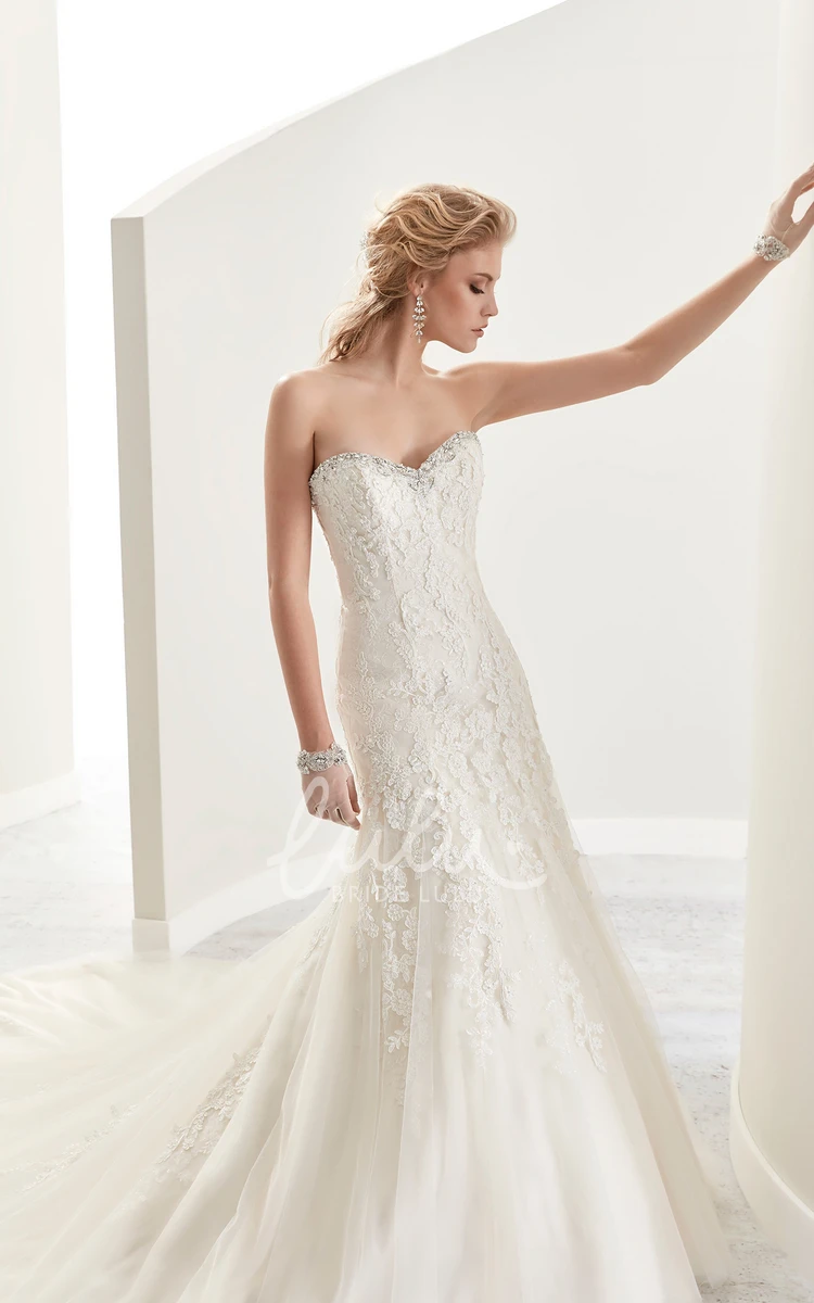 Lace Wedding Dress with Beaded Appliques and Court Train