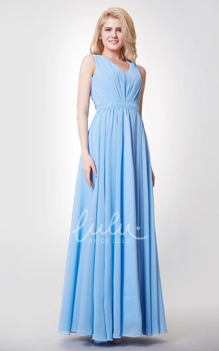 V-neck Keyhole Back A-line Chiffon Dress Long & Unique