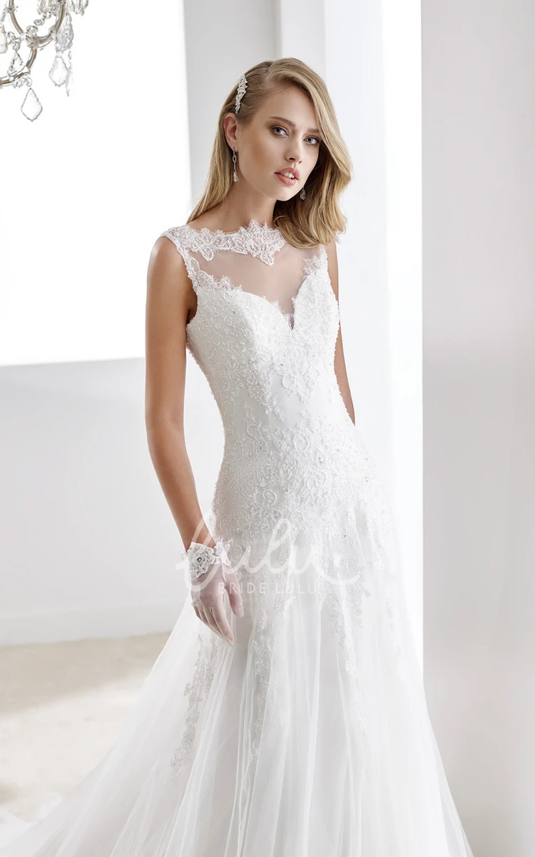 Sheath Lace Wedding Gown with V-Neck Beaded Details and Open Back