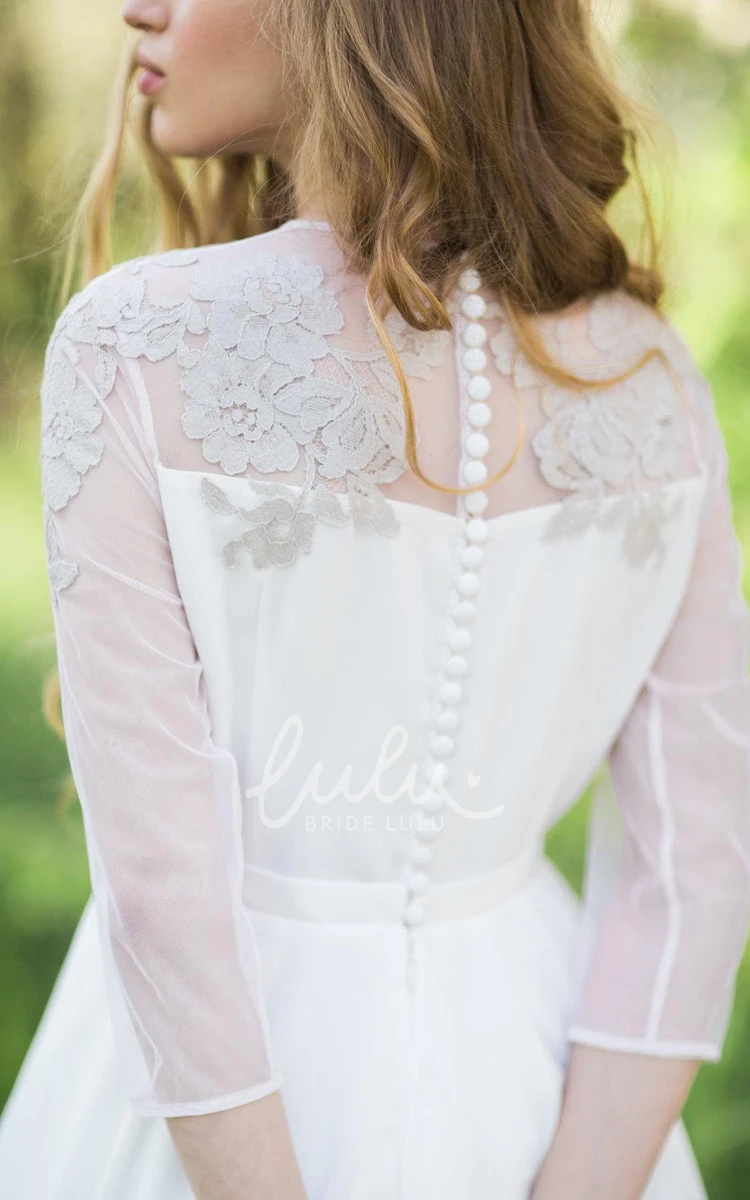 Lace Wedding Dress with Button Appliques and Sleeves