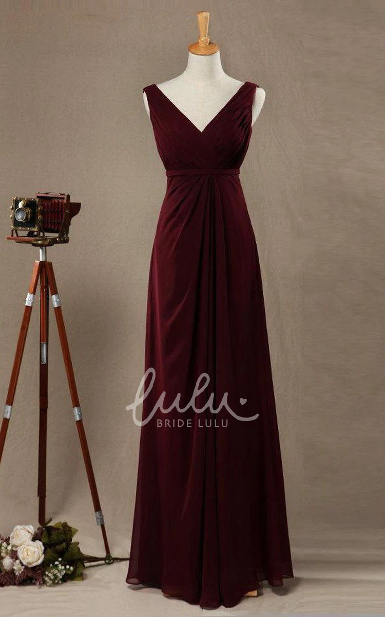 Burgundy V-neck Bridesmaid Dress with Elegant Design