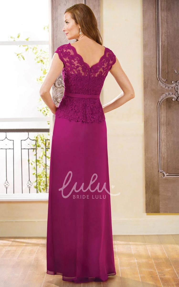 Lace Peplum Mother of the Bride Dress with Cap Sleeves Elegant Formal Dress