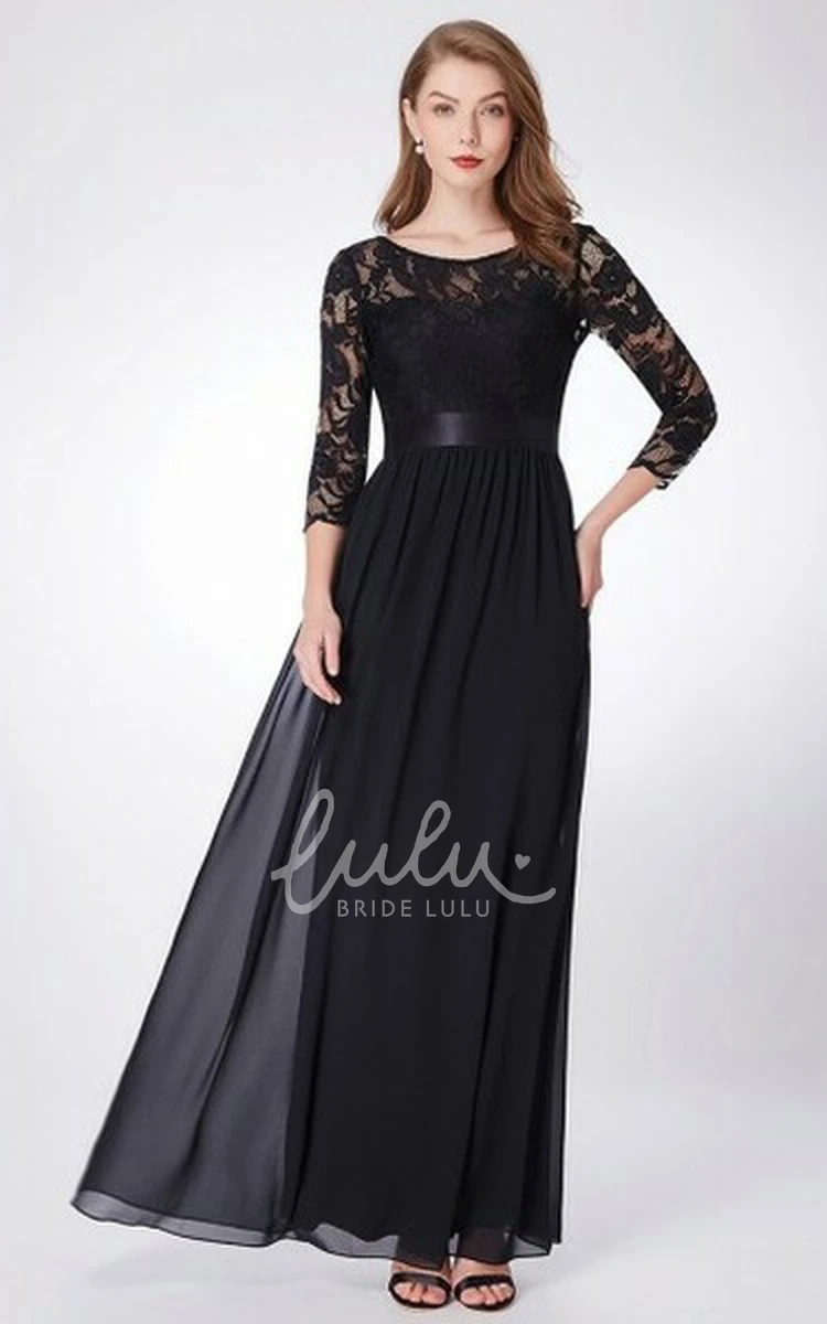 Romantic Chiffon A Line Mother of the Bride Dress with Ruching 3/4 Length Sleeve and Floor-length