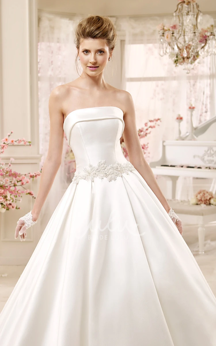 Satin Lace Belt A-line Wedding Dress with Pleated Skirt Modern Bridal Gown