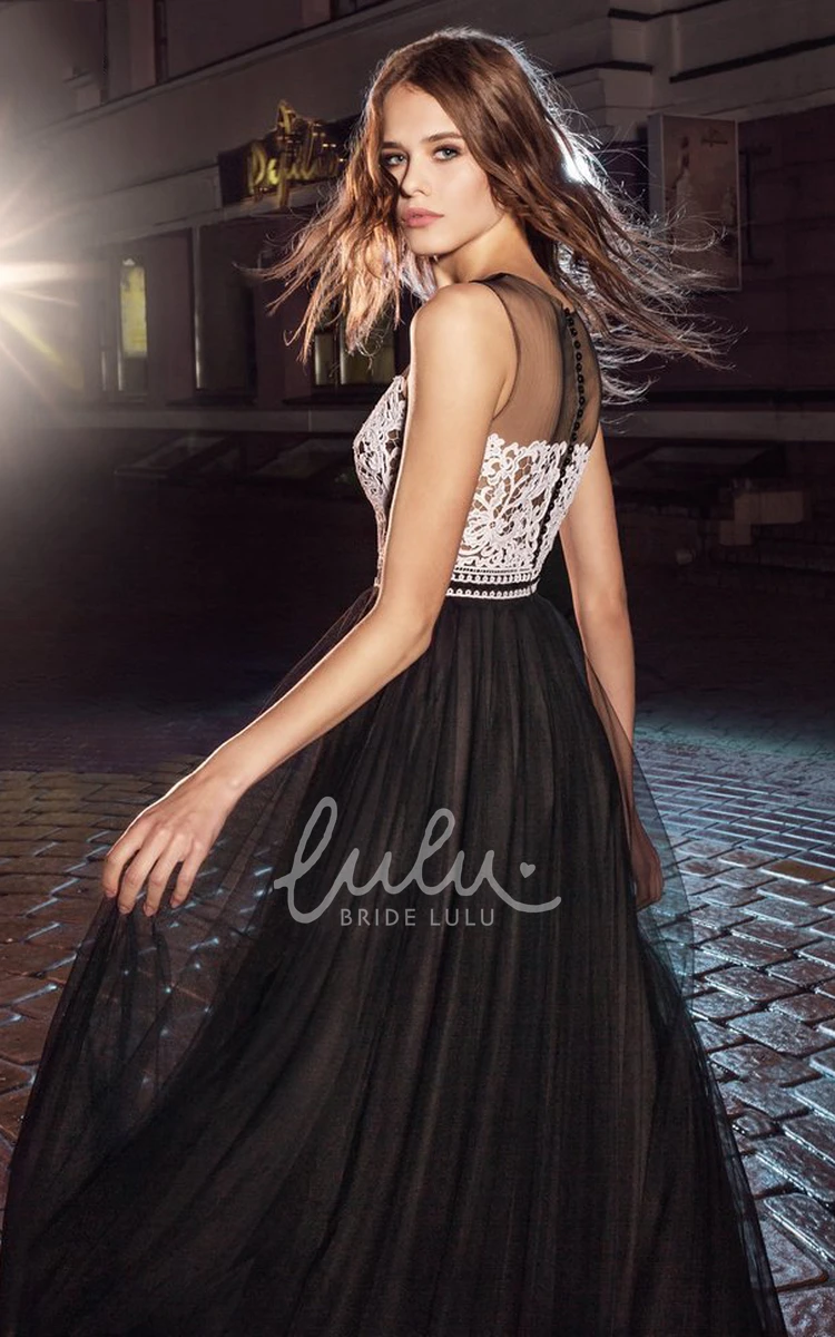 Long Tulle Sleeveless A-Line Prom Dress with Appliques