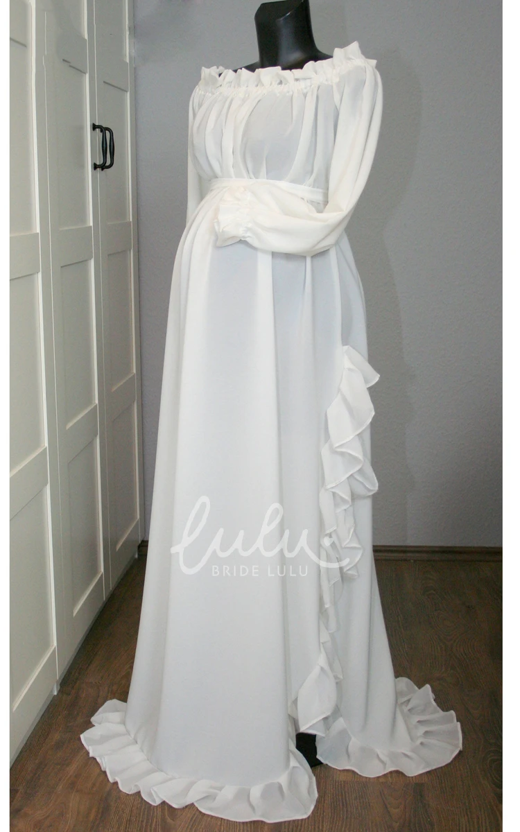 Long Sleeve A-Line Maternity Wedding Dress with Sweep Train