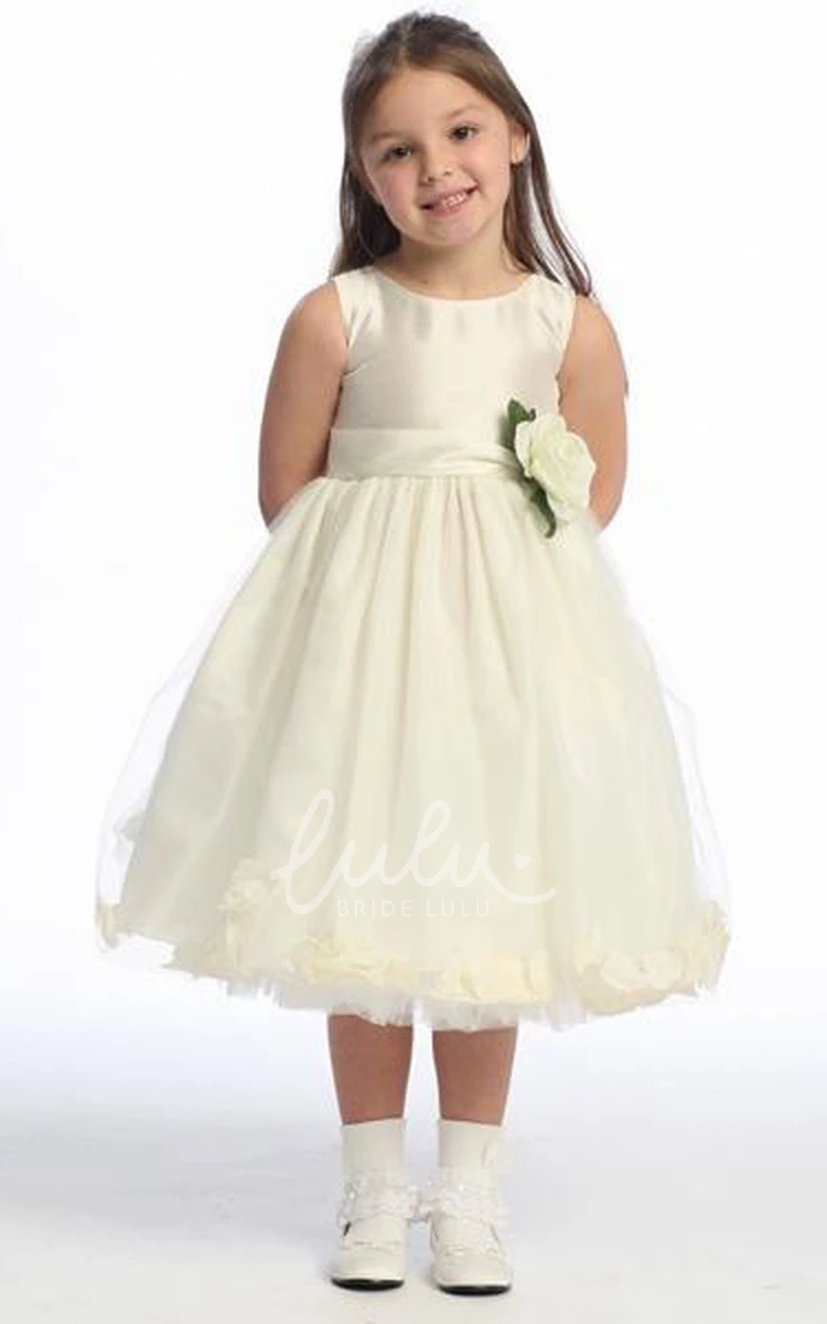 Floral Tulle Tea-Length Flower Girl Dress Modern Bridesmaid Dress