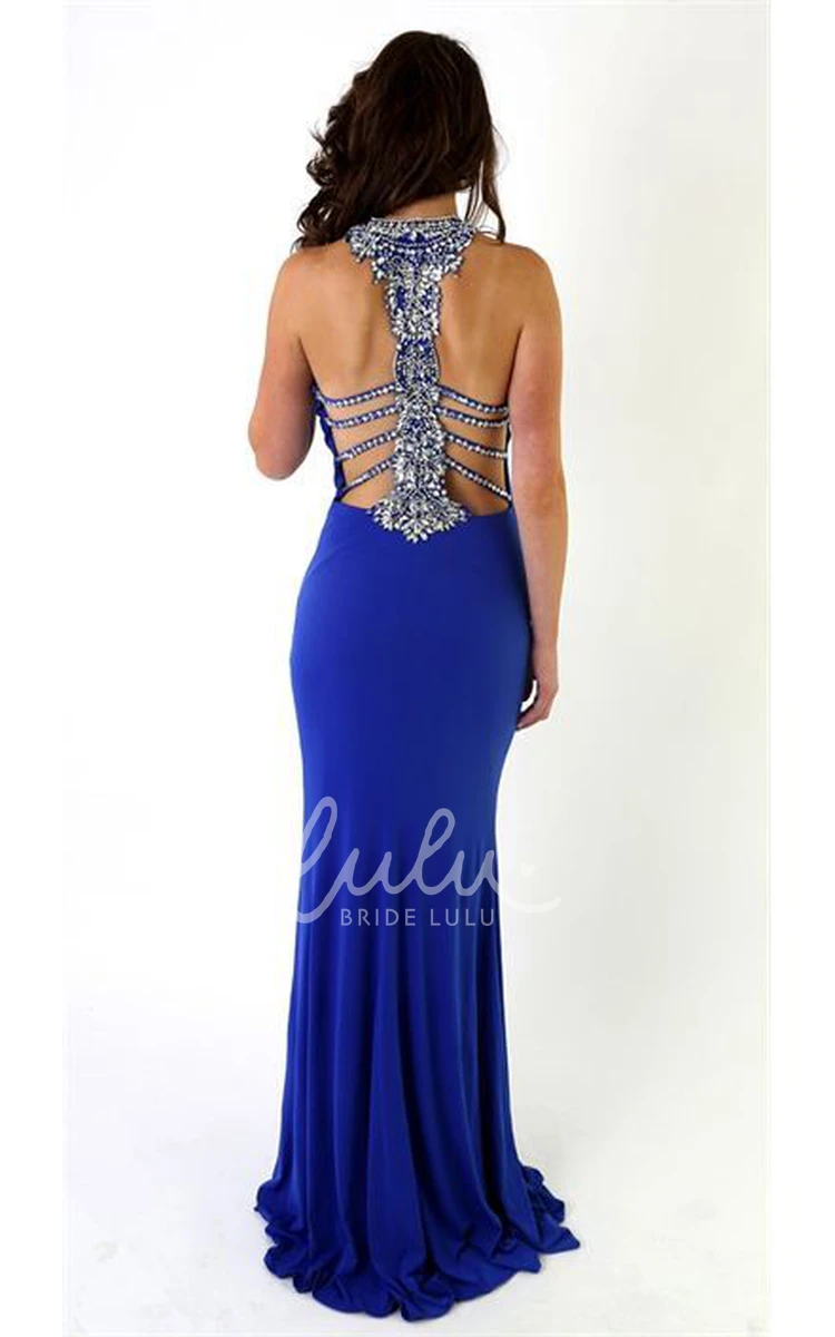 Sleeveless Beaded Sheath Floor-Length Scoop Jersey Prom Dress with Pleats Flowy Prom Dress