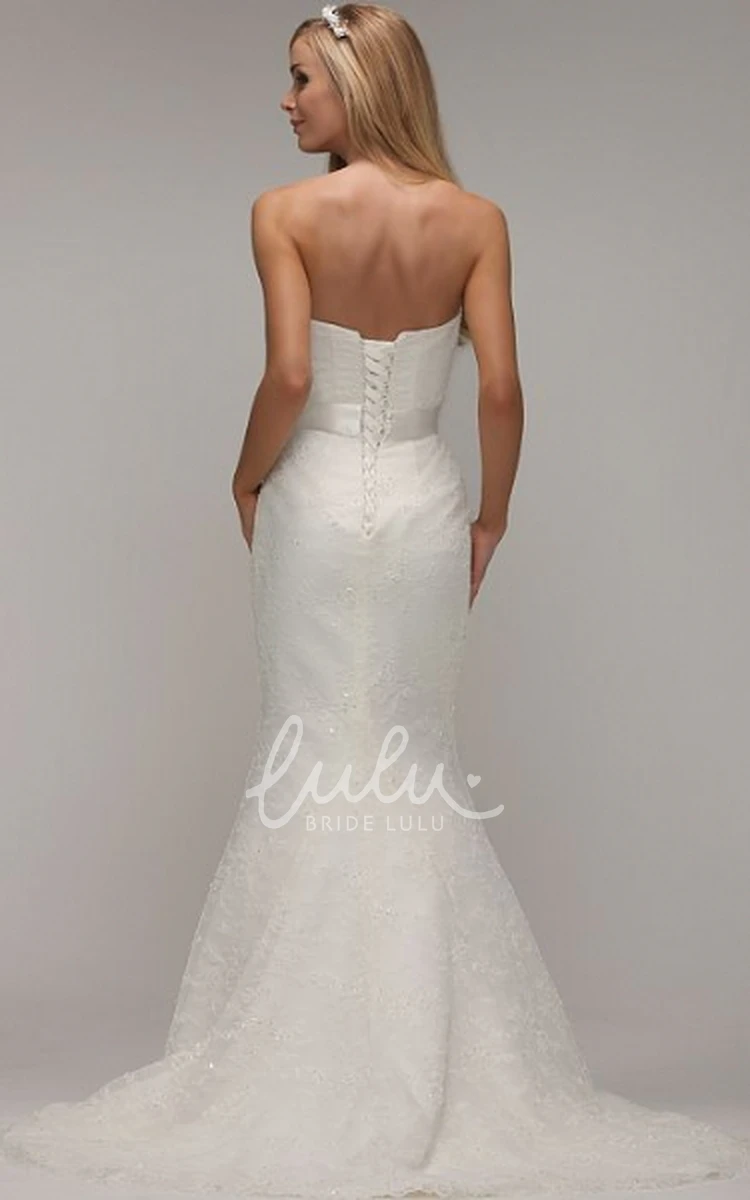 Beaded Lace Sweetheart Wedding Dress with Sweep Train and Corset Back Elegant Bridal Gown